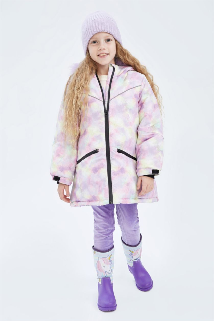 Девочки и подростки Светло-сиреневый Куртка стандартного кроя с мехом для девочек