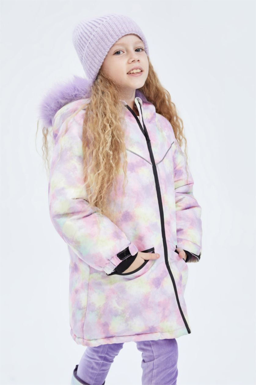 Девочки и подростки Светло-сиреневый Куртка стандартного кроя с мехом для девочек