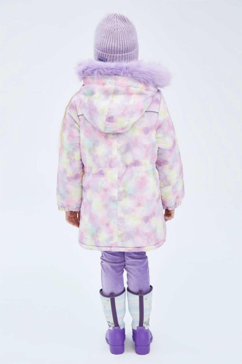 Девочки и подростки Светло-сиреневый Куртка стандартного кроя с мехом для девочек
