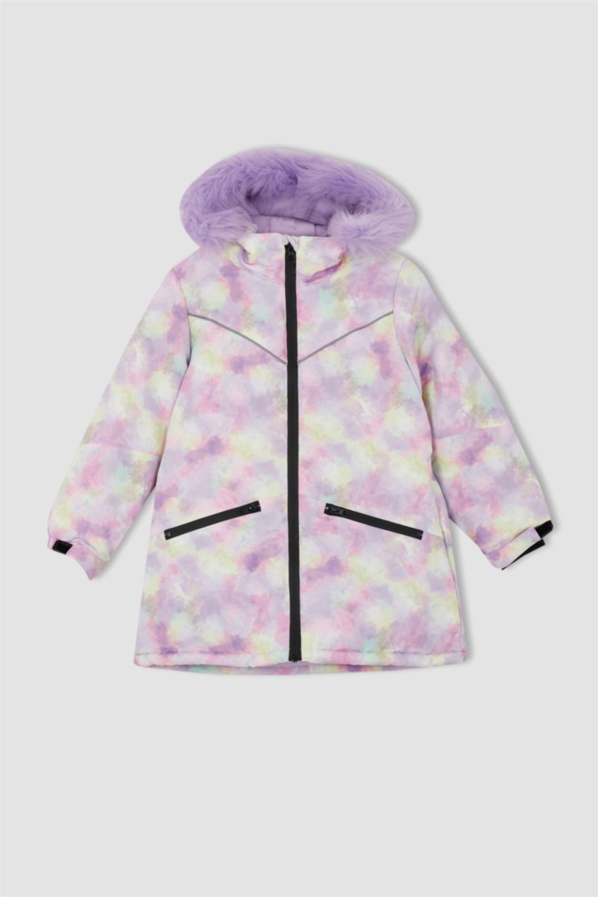 Девочки и подростки Светло-сиреневый Куртка стандартного кроя с мехом для девочек