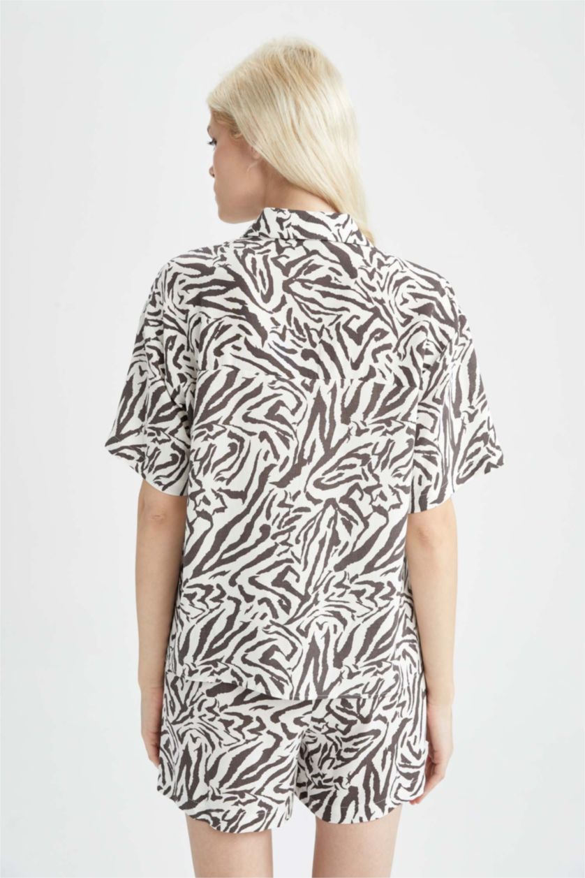 WOMAN Ecru Relax Fit Short Sleeve Printed Viscose Shirt