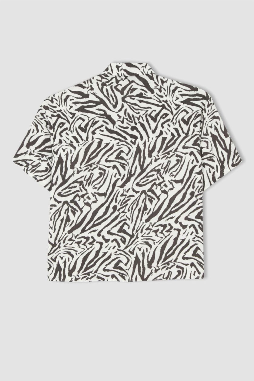 WOMAN Ecru Relax Fit Short Sleeve Printed Viscose Shirt