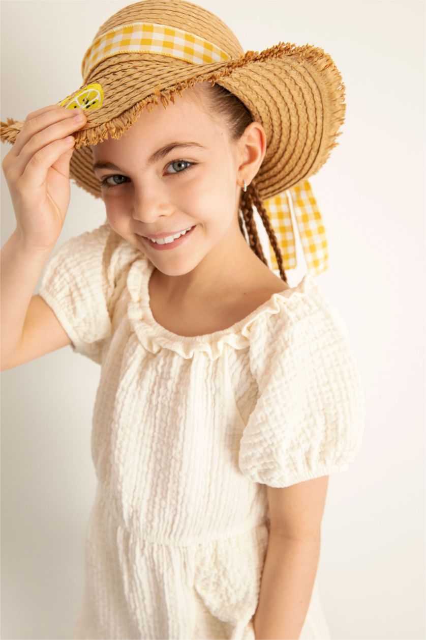 GIRLS & TEENS Sand Girl Carmen Collar Short Sleeve Cotton Dress