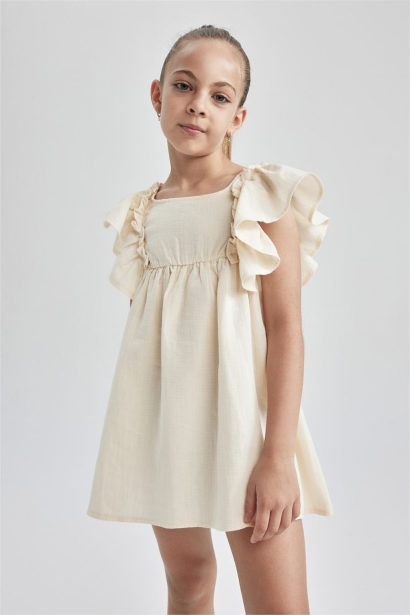 GIRLS & TEENS Sand Girl Carmen Collar Short Sleeve Cotton Dress