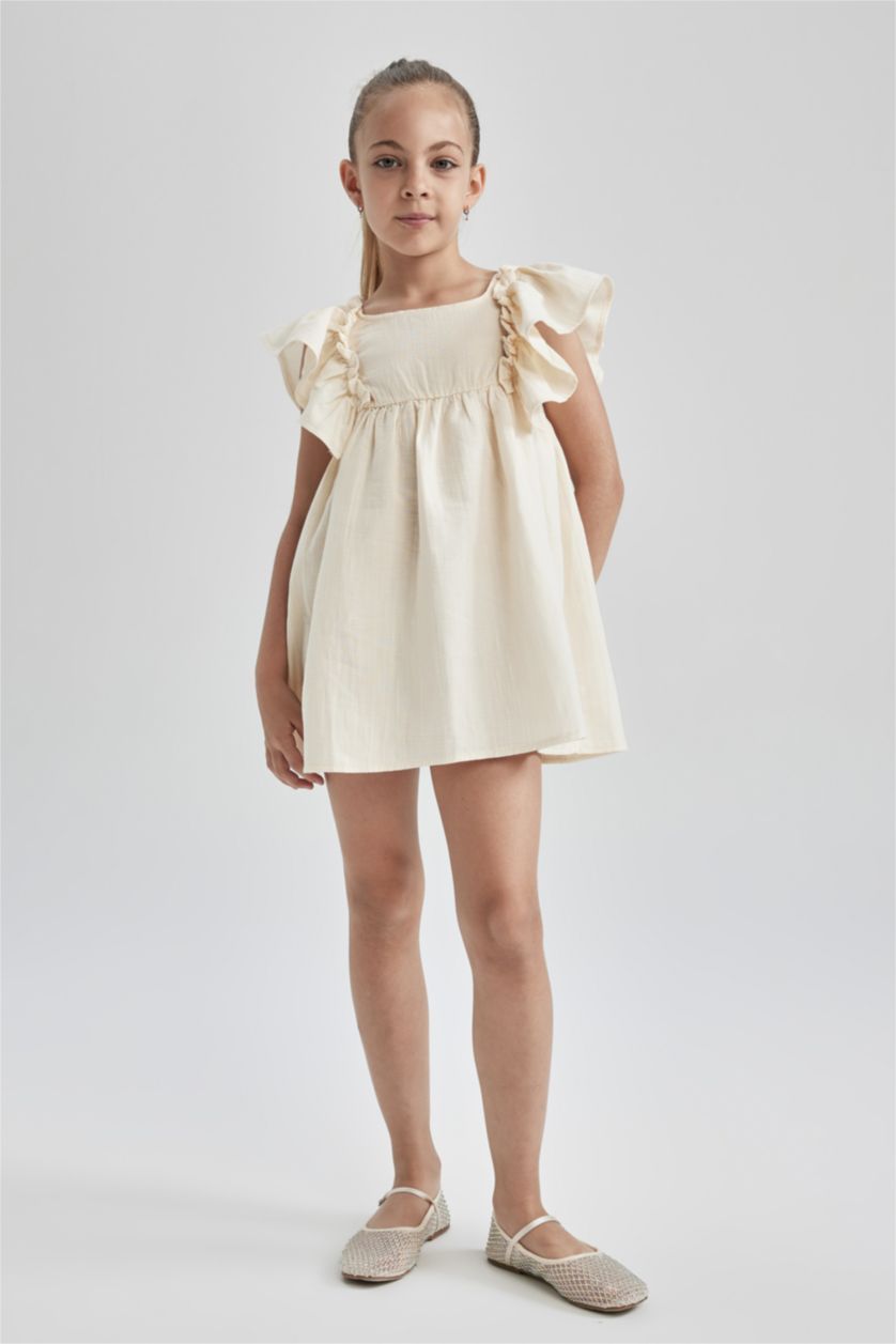 GIRLS & TEENS Sand Girl Carmen Collar Short Sleeve Cotton Dress