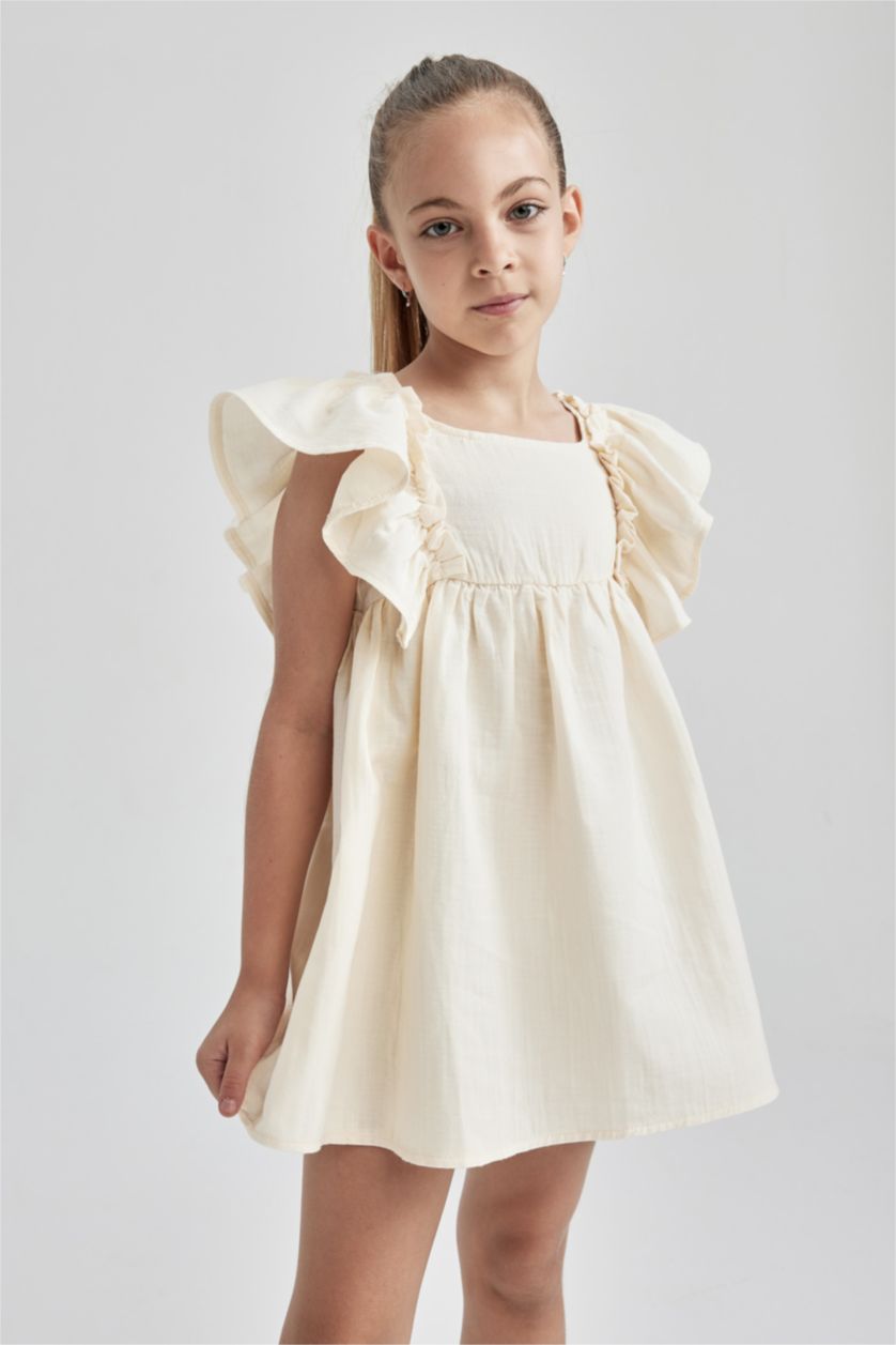 GIRLS & TEENS Sand Girl Carmen Collar Short Sleeve Cotton Dress