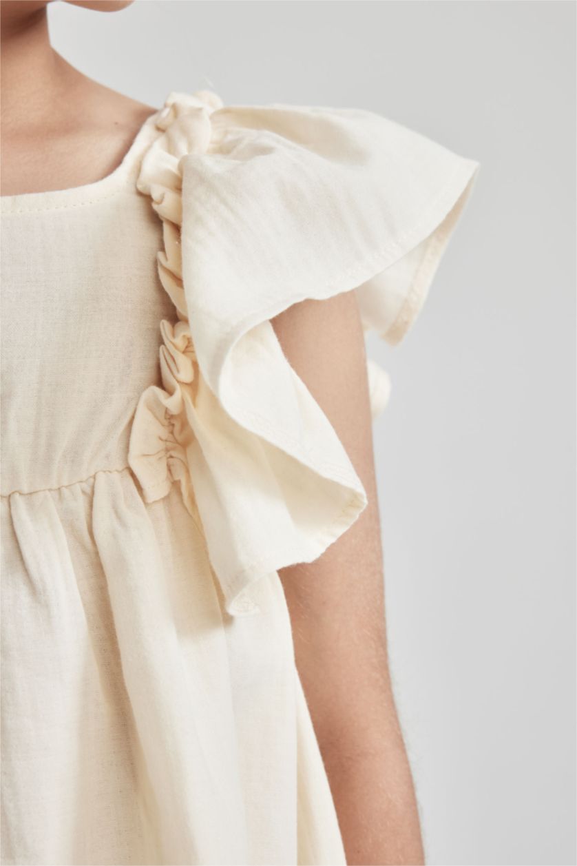 GIRLS & TEENS Sand Girl Carmen Collar Short Sleeve Cotton Dress