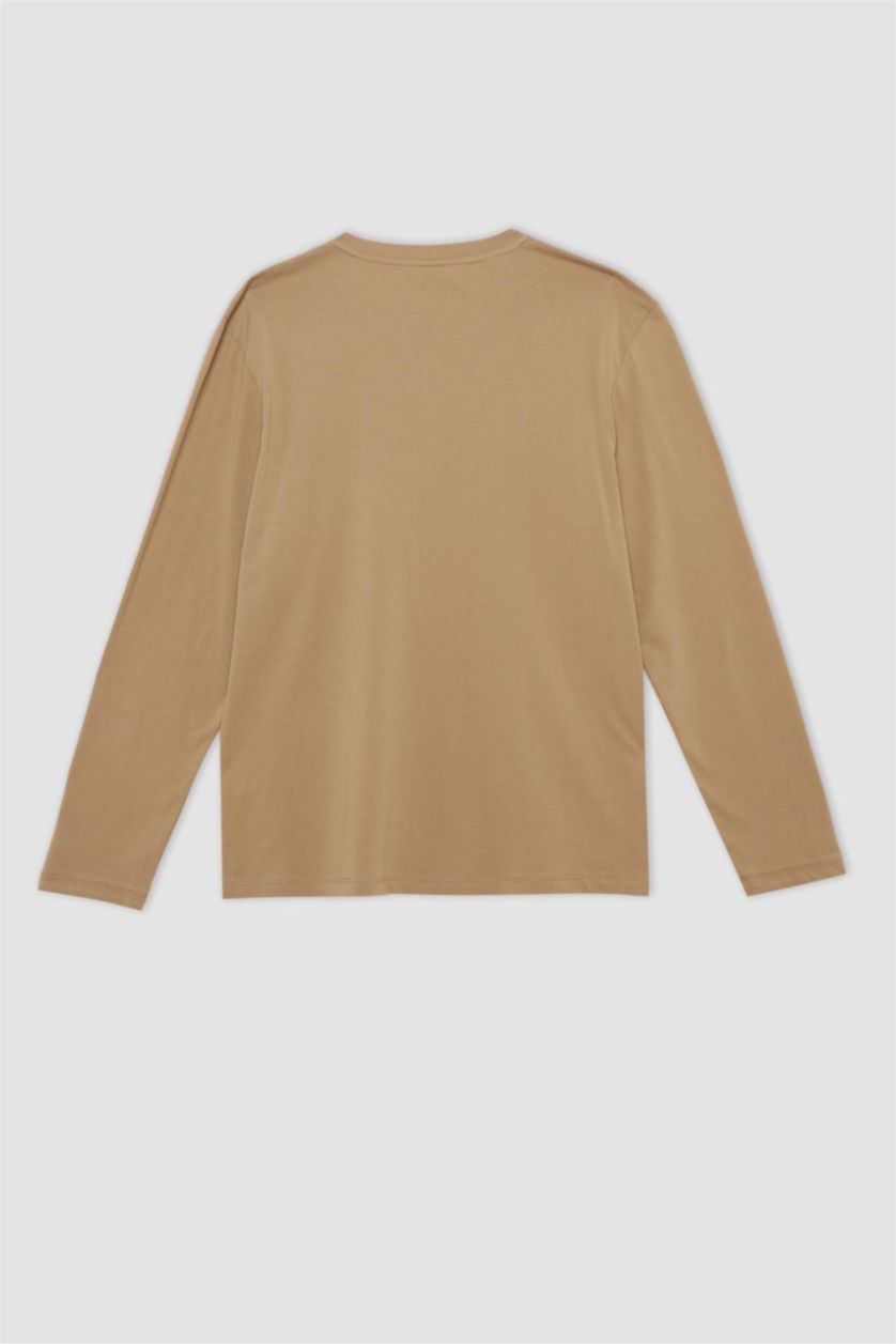 HOMME Beige T-shirt basique à manches longues et col ras du cou coupe slim