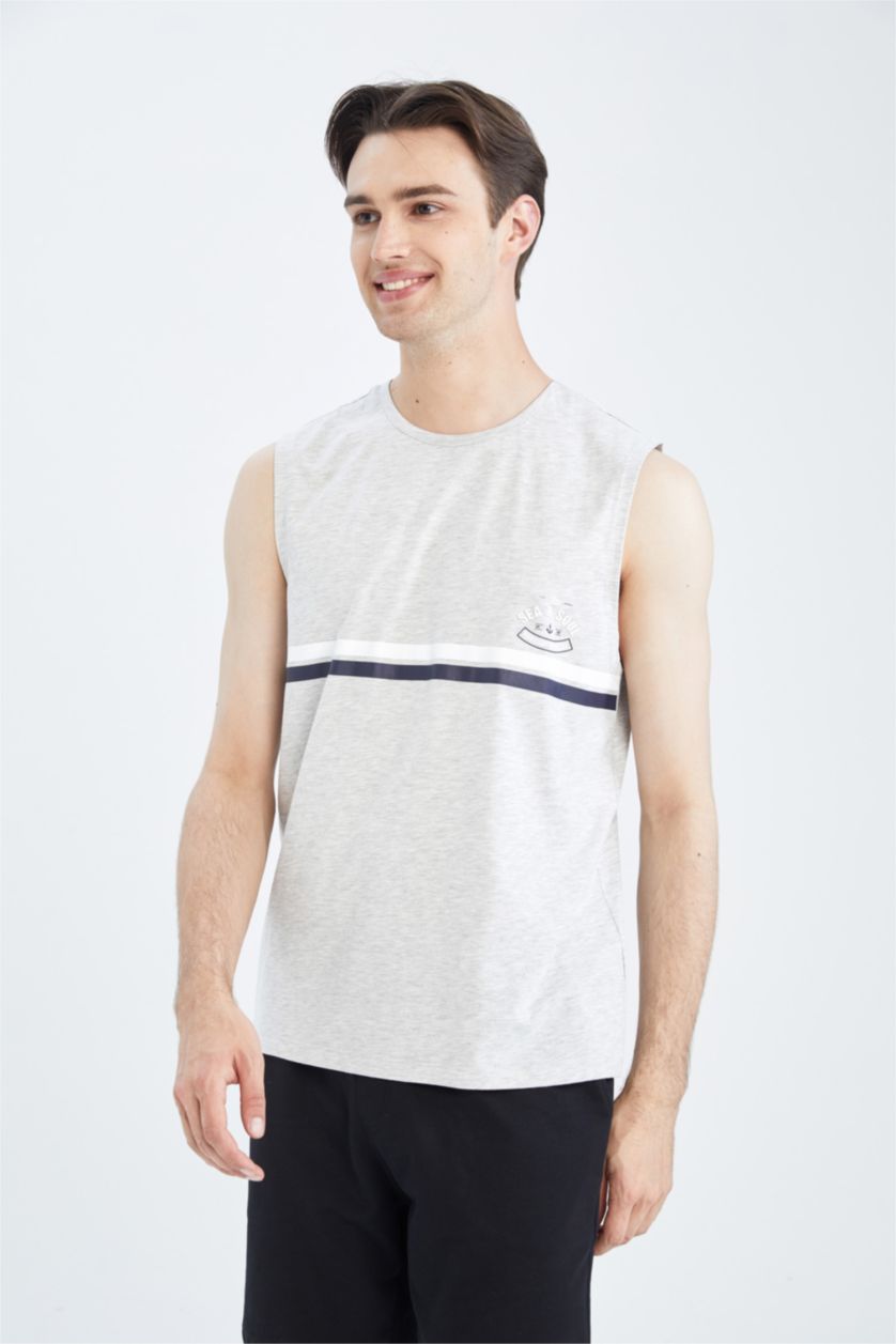 رجالي O.GRAY MELANGE اندر شيرت قطني بقصة عادية بياقة مستديرة