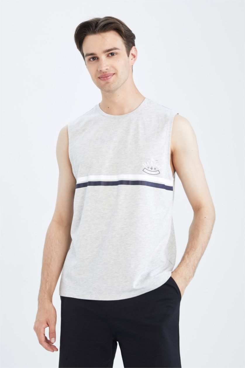 رجالي O.GRAY MELANGE اندر شيرت قطني بقصة عادية بياقة مستديرة