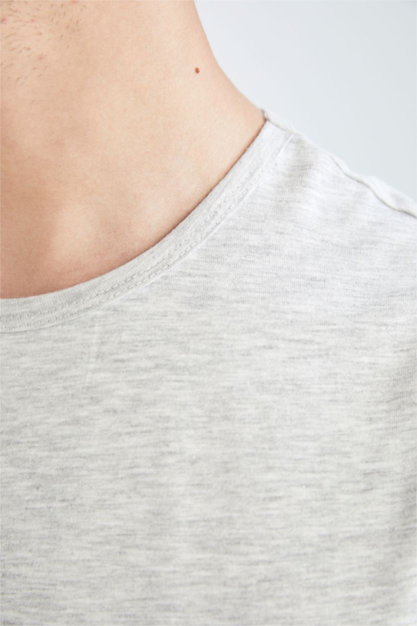 رجالي O.GRAY MELANGE اندر شيرت قطني بقصة عادية بياقة مستديرة