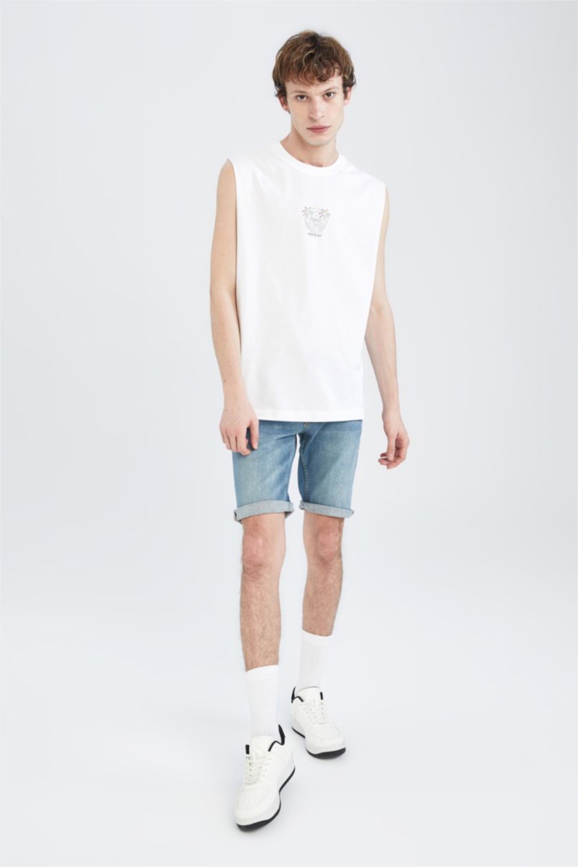 MAN White Boxy Fit Sleeveless Tropical Print Vest