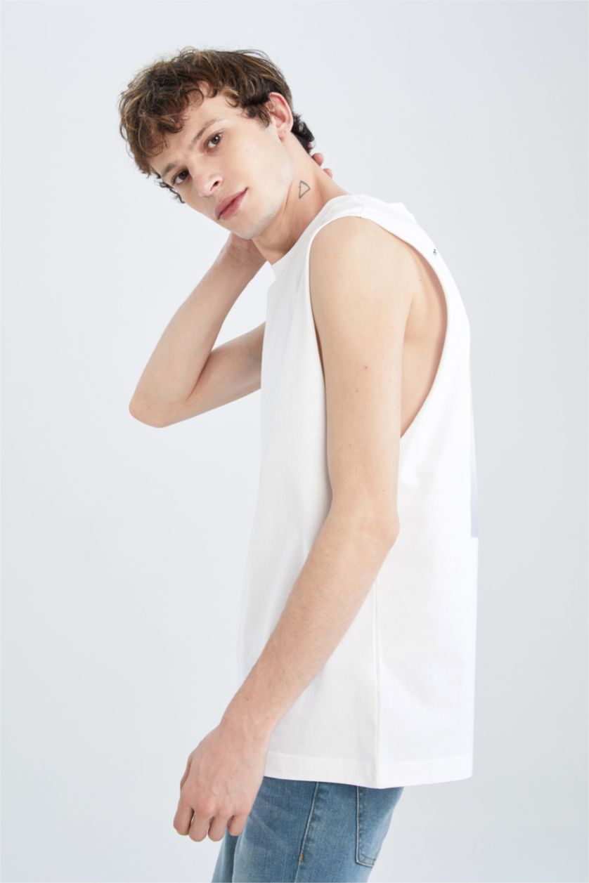 MAN White Boxy Fit Sleeveless Tropical Print Vest