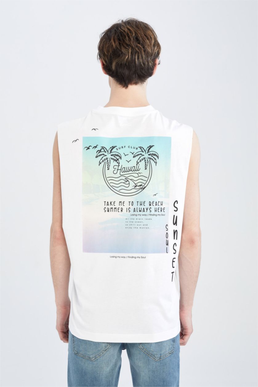 MAN White Boxy Fit Sleeveless Tropical Print Vest