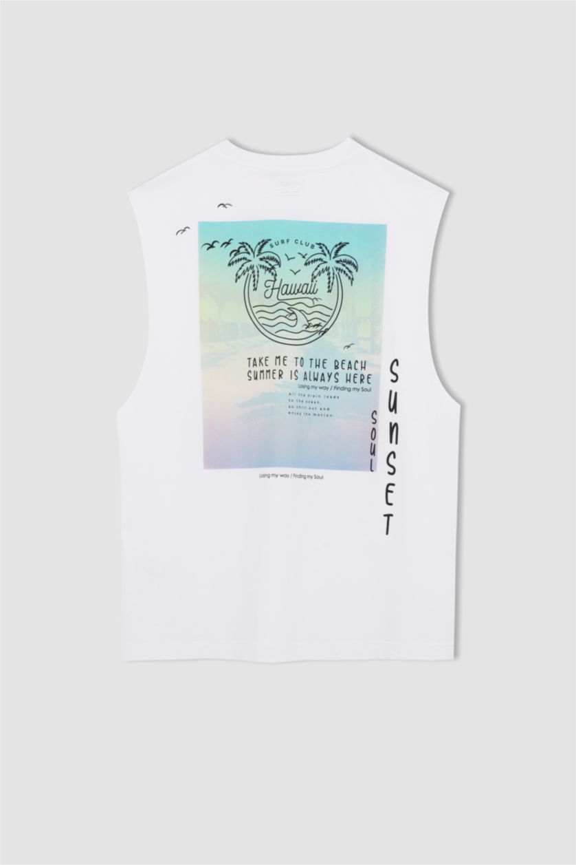 MAN White Boxy Fit Sleeveless Tropical Print Vest