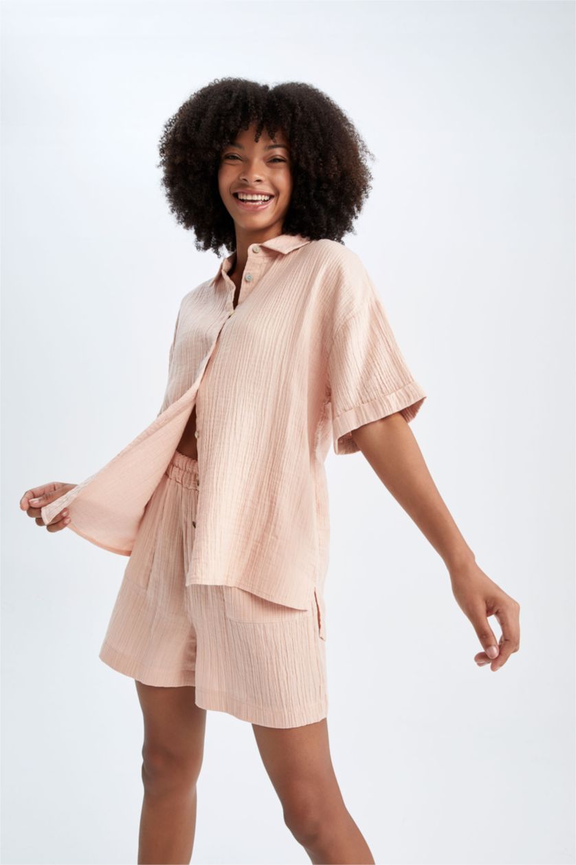 FEMME Rose Clair Chemise Oversize à Manches Courtes