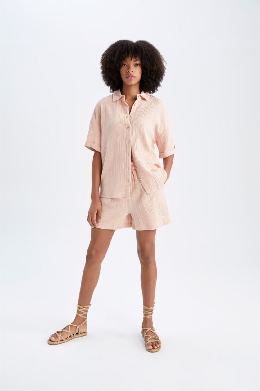 FEMME Rose Clair Chemise Oversize à Manches Courtes