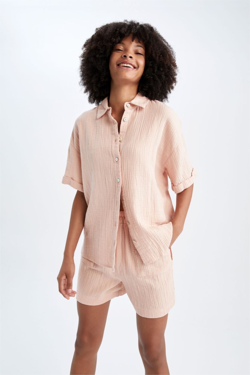FEMME Rose Clair Chemise Oversize à Manches Courtes