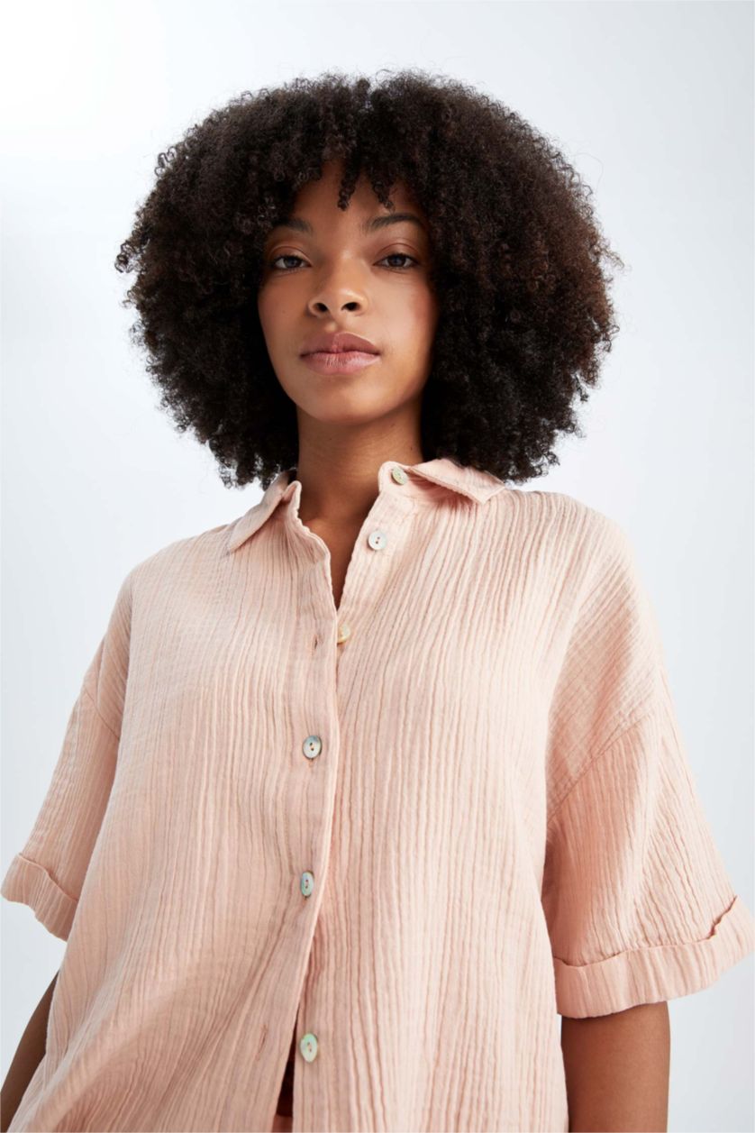 FEMME Rose Clair Chemise Oversize à Manches Courtes