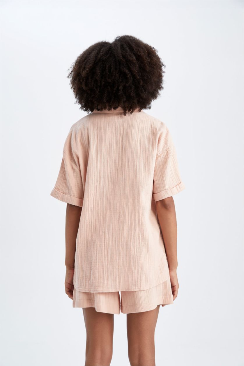 FEMME Rose Clair Chemise Oversize à Manches Courtes