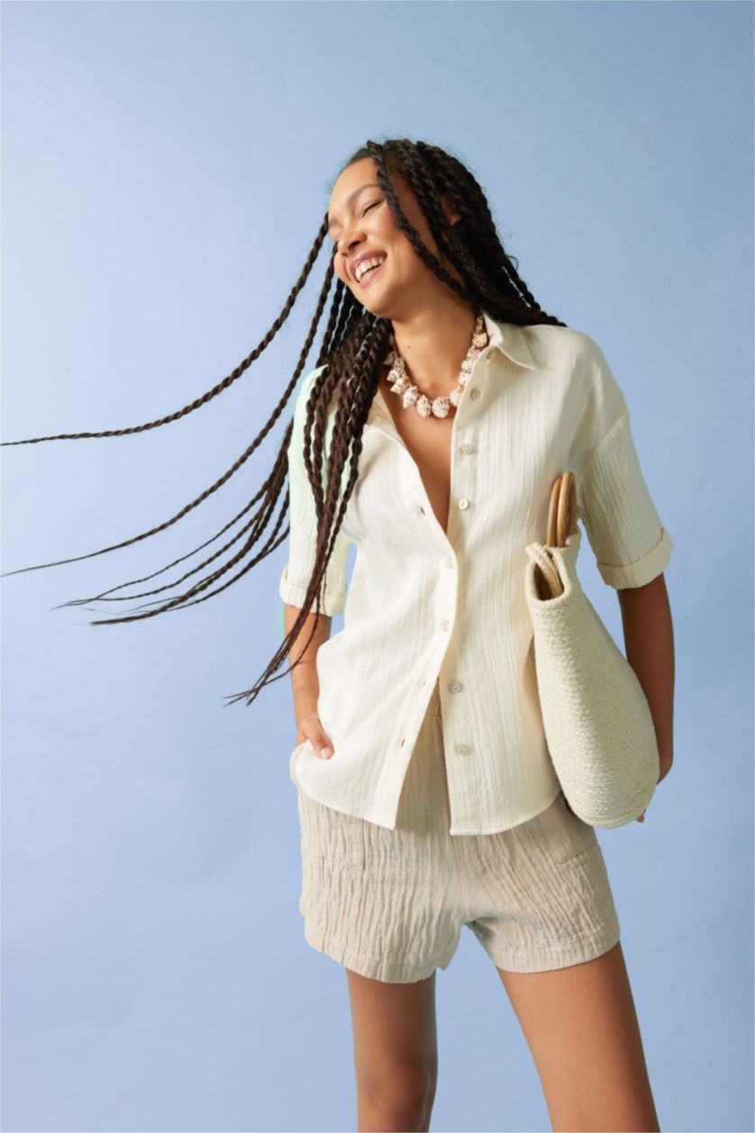 FEMME Écru Oversize Fit Muslin Short Sleeve Shirt