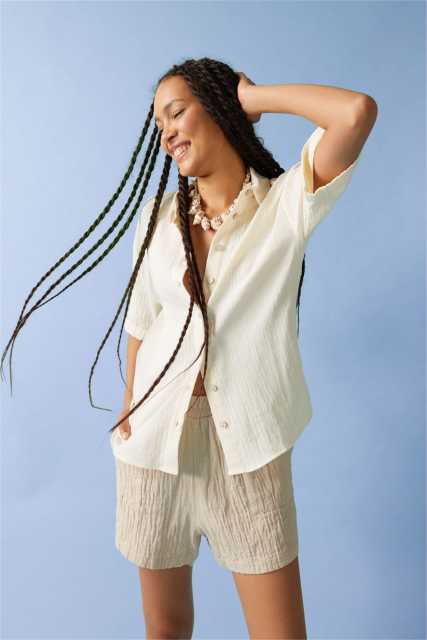 FEMME Écru Oversize Fit Muslin Short Sleeve Shirt