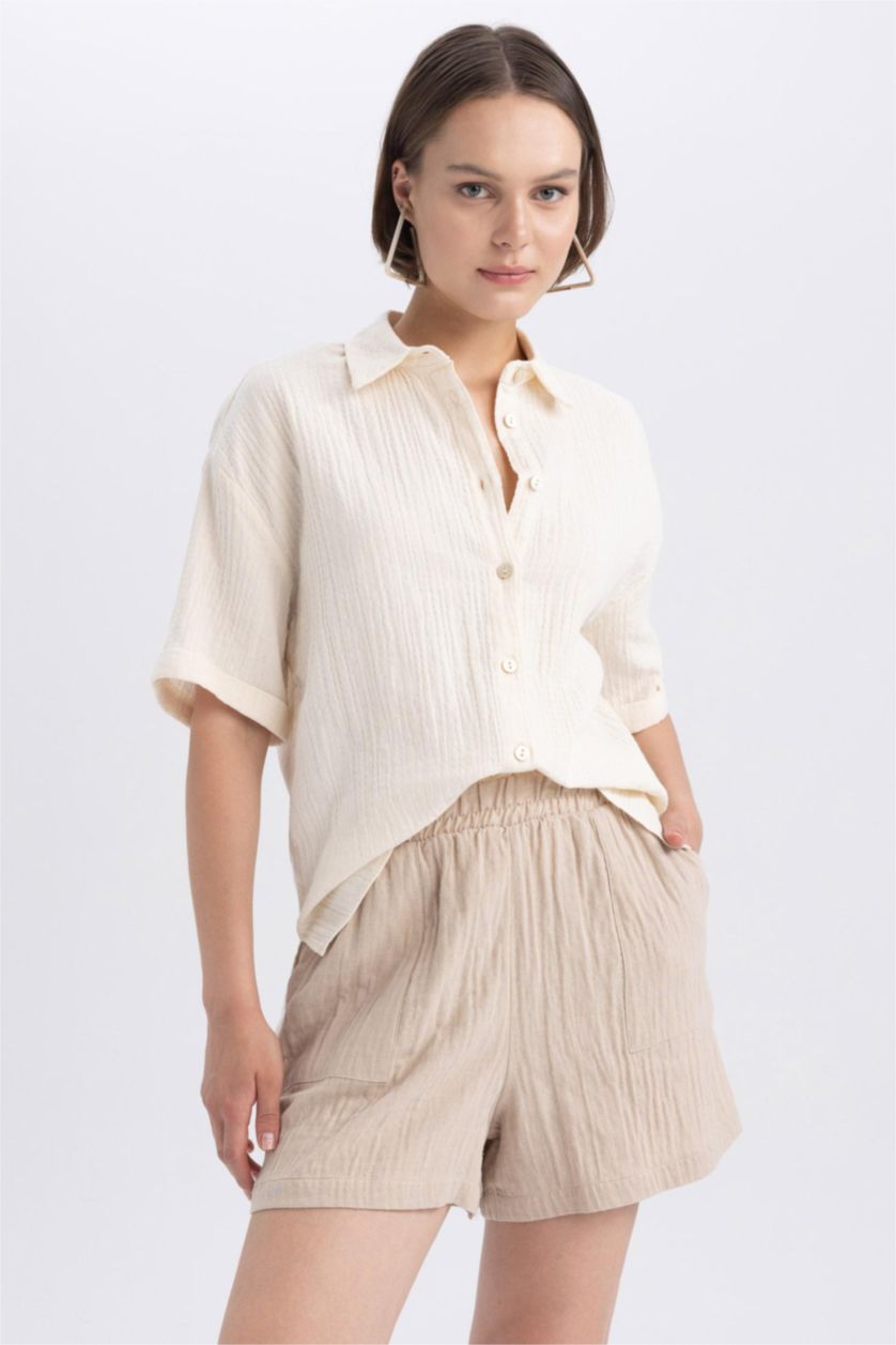 FEMME Écru Oversize Fit Muslin Short Sleeve Shirt