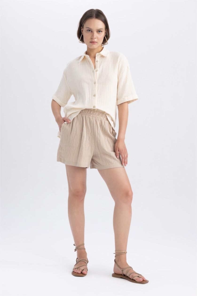 FEMME Écru Oversize Fit Muslin Short Sleeve Shirt