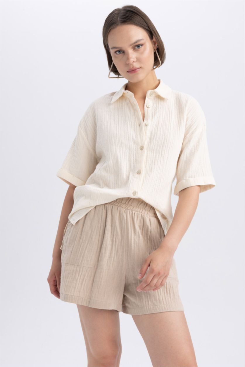 FEMME Écru Oversize Fit Muslin Short Sleeve Shirt