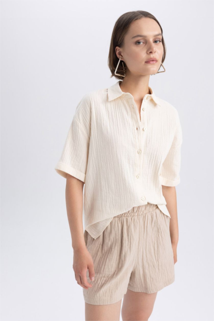 FEMME Écru Oversize Fit Muslin Short Sleeve Shirt