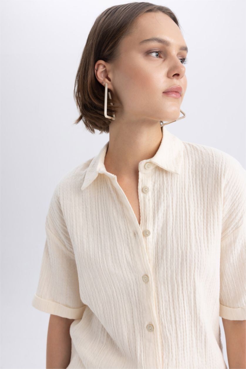 FEMME Écru Oversize Fit Muslin Short Sleeve Shirt