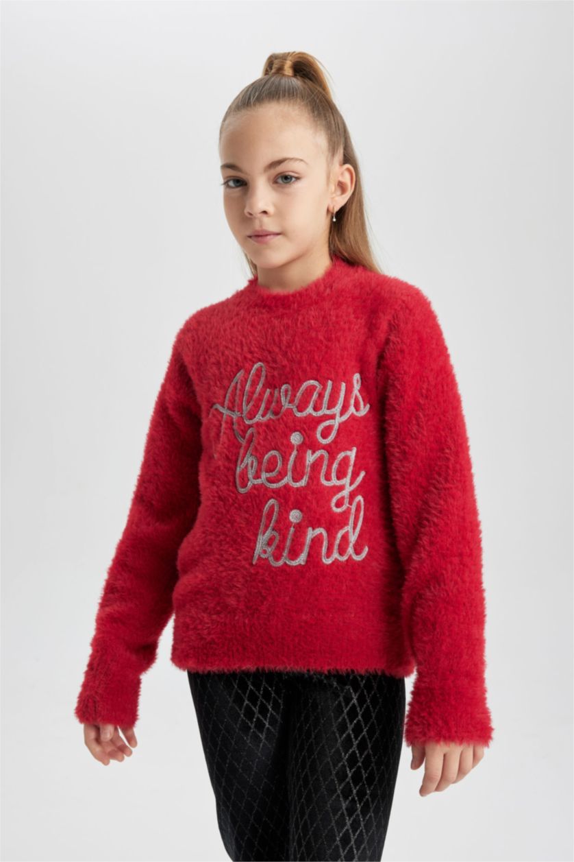 FILLES Rouge Pull Tricot Col rond Fille