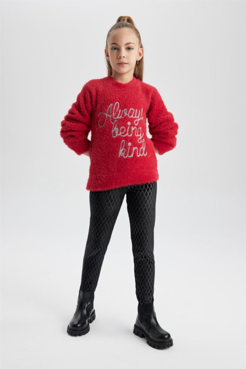 FILLES Rouge Pull Tricot Col rond Fille