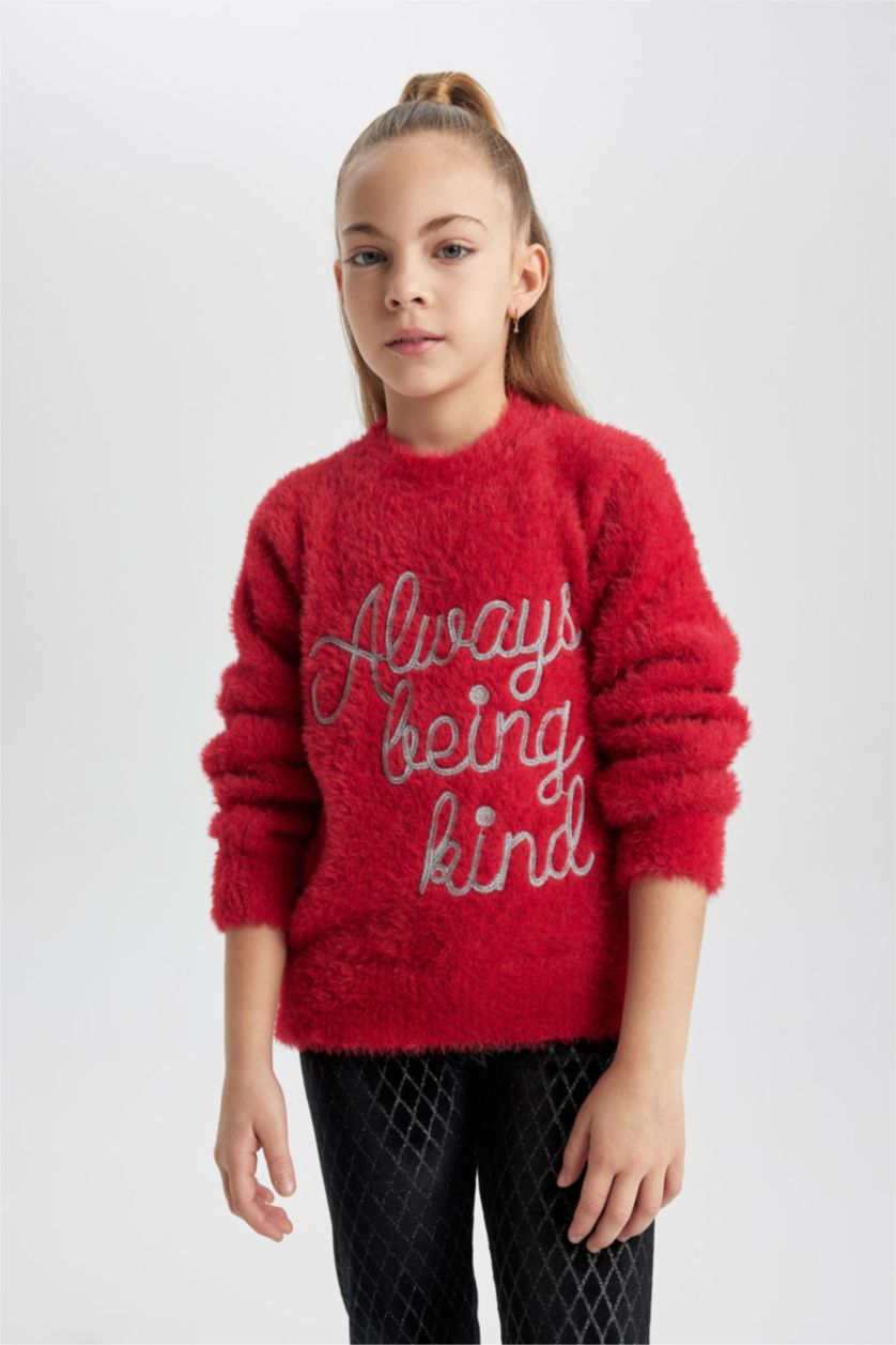 FILLES Rouge Pull Tricot Col rond Fille