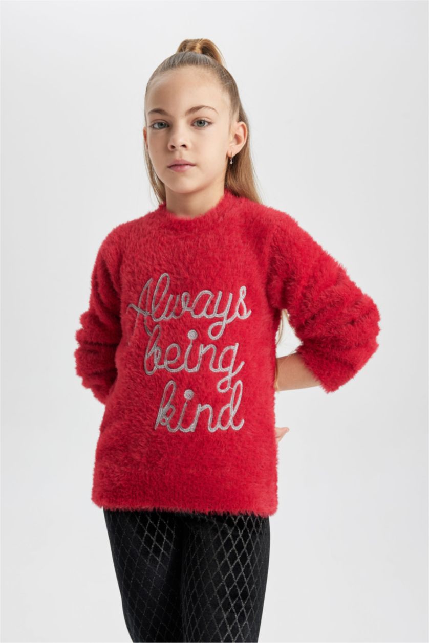 FILLES Rouge Pull Tricot Col rond Fille