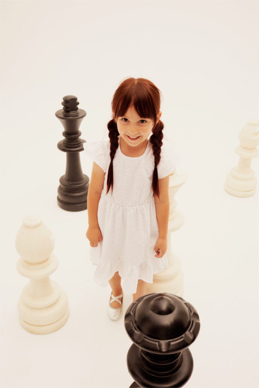 Kız Çocuk - Genç Kız Beyaz Kız Çocuk Regular Fit Kolsuz Pamuklu Dokuma Elbise