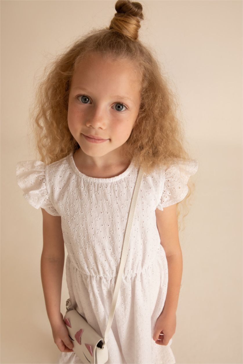 Kız Çocuk - Genç Kız Beyaz Kız Çocuk Regular Fit Kolsuz Pamuklu Dokuma Elbise