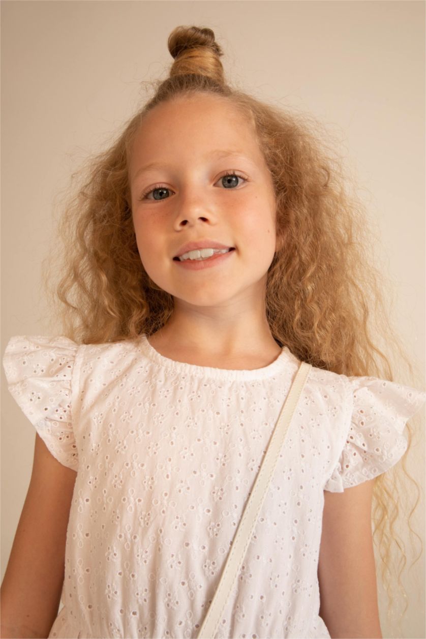 Kız Çocuk - Genç Kız Beyaz Kız Çocuk Regular Fit Kolsuz Pamuklu Dokuma Elbise