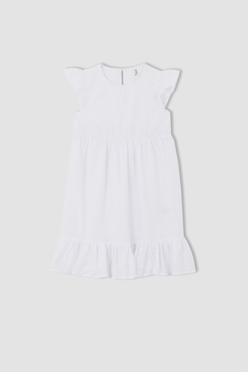 Kız Çocuk - Genç Kız Beyaz Kız Çocuk Regular Fit Kolsuz Pamuklu Dokuma Elbise