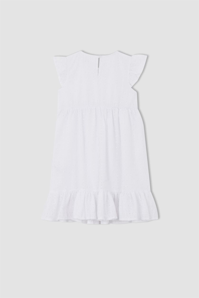 Kız Çocuk - Genç Kız Beyaz Kız Çocuk Regular Fit Kolsuz Pamuklu Dokuma Elbise