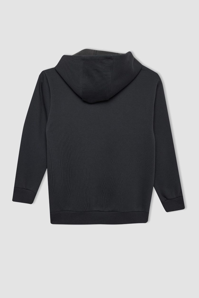 Erkek Çocuk - Genç Erkek Antrasit Antrasit Basic Düz Kapüşonlu Fermuarlı Okul Hırkası Erkek Çocuk