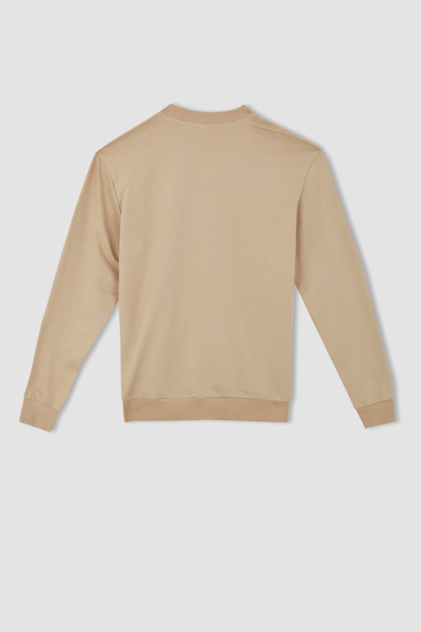 HOMME Beige Sweat- Shirt Coupe Régulière Col rond Imprimé Manche Longue