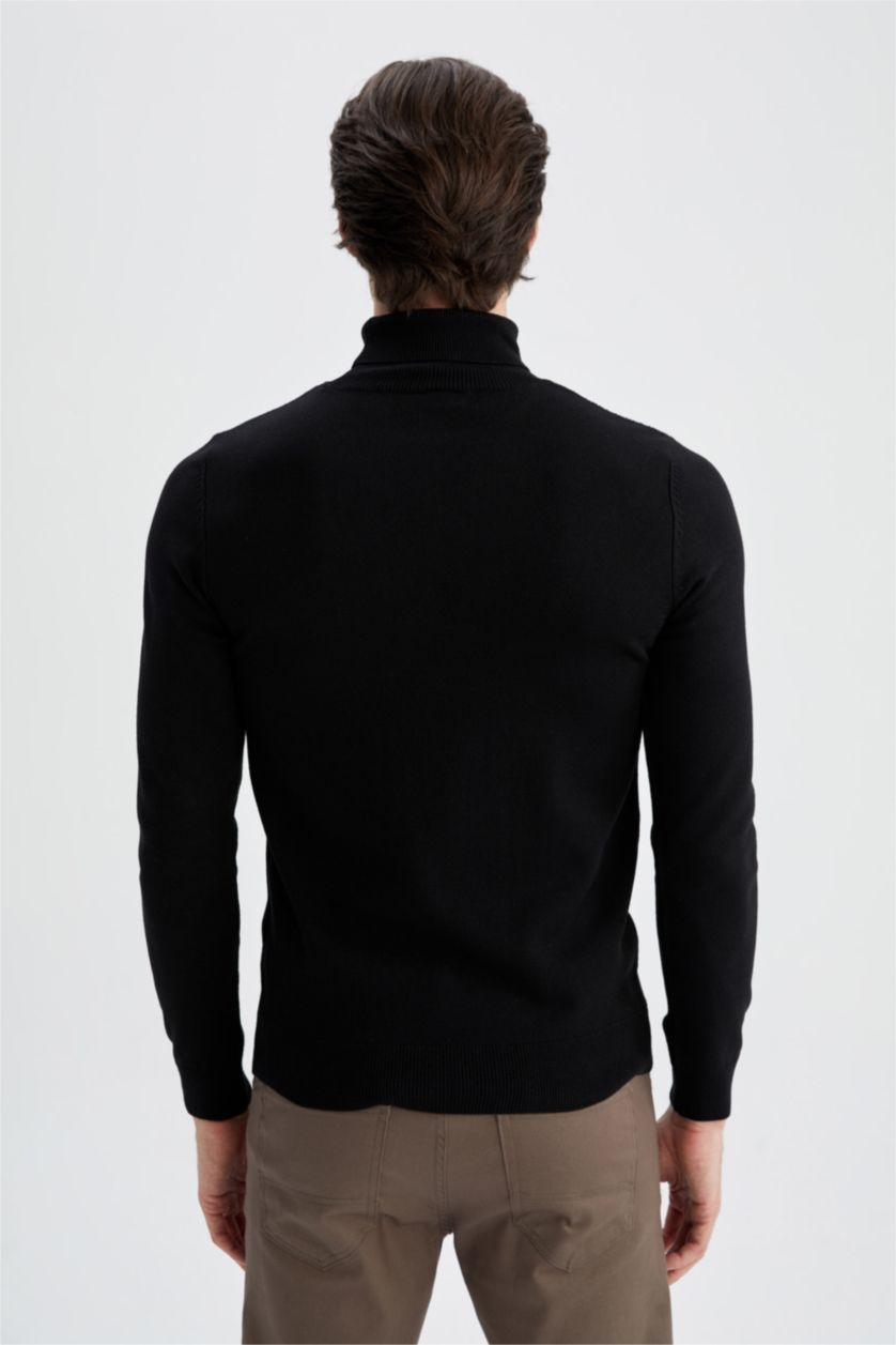 رجال أسود بلوفر تريكو بقصة ضيقة  بياقة مدورة