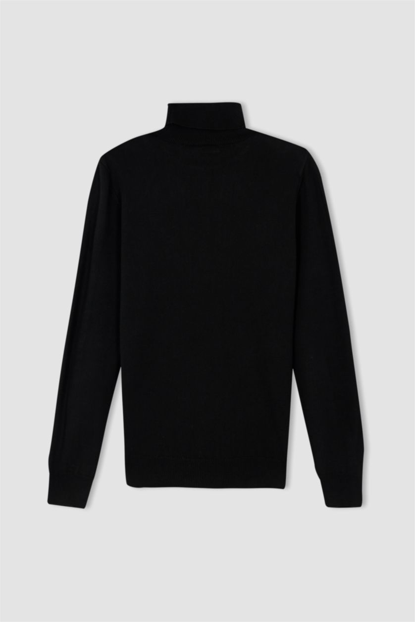 رجال أسود بلوفر تريكو بقصة ضيقة  بياقة مدورة