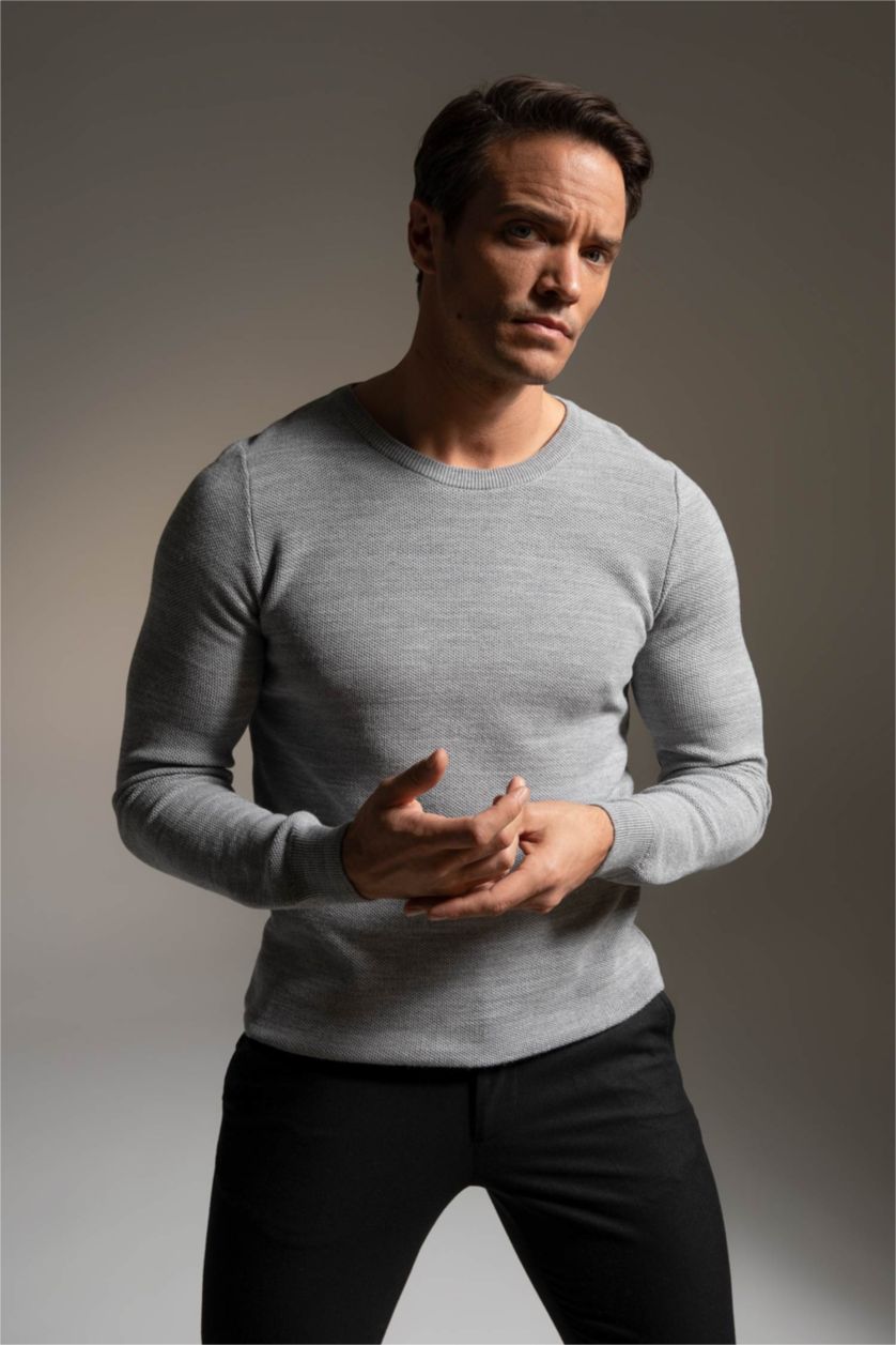 MAN Grey Melange Slim Fit Crew Neck Knitwear Pullover