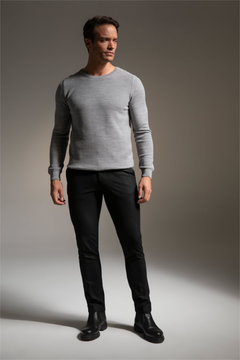 MAN Grey Melange Slim Fit Crew Neck Knitwear Pullover