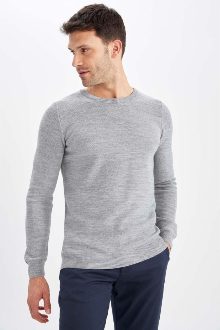 MAN Grey Melange Slim Fit Crew Neck Knitwear Pullover