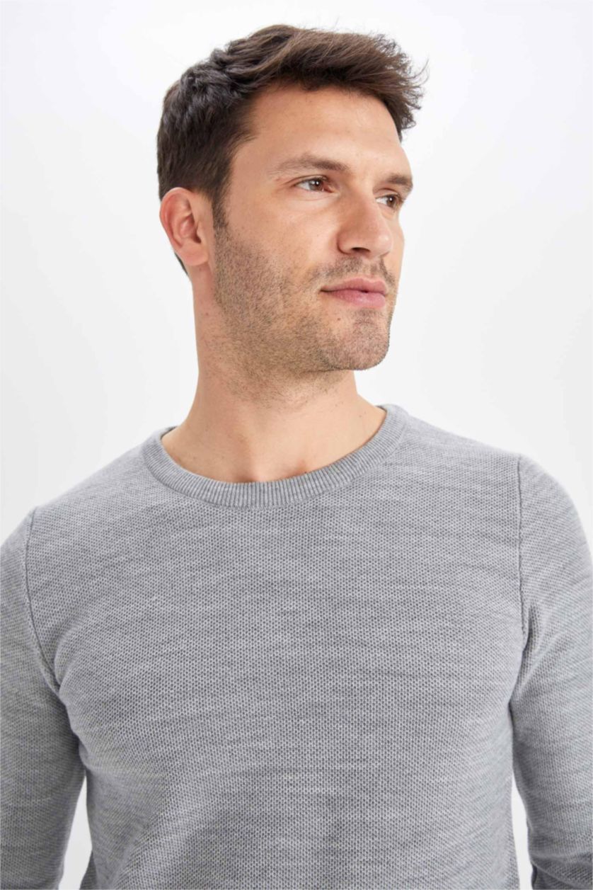 MAN Grey Melange Slim Fit Crew Neck Knitwear Pullover