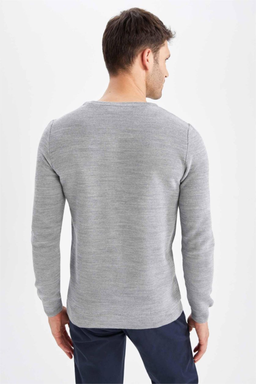 MAN Grey Melange Slim Fit Crew Neck Knitwear Pullover