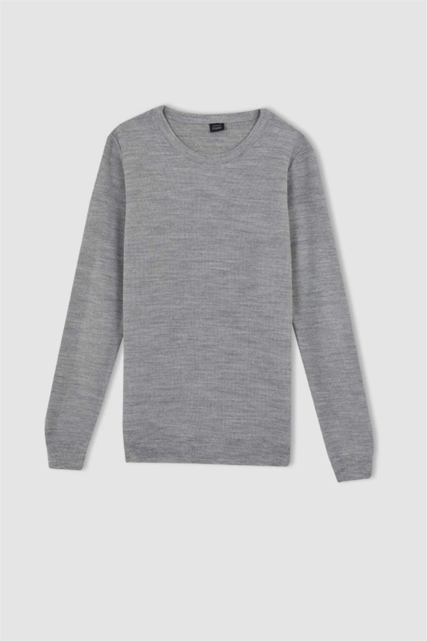 MAN Grey Melange Slim Fit Crew Neck Knitwear Pullover
